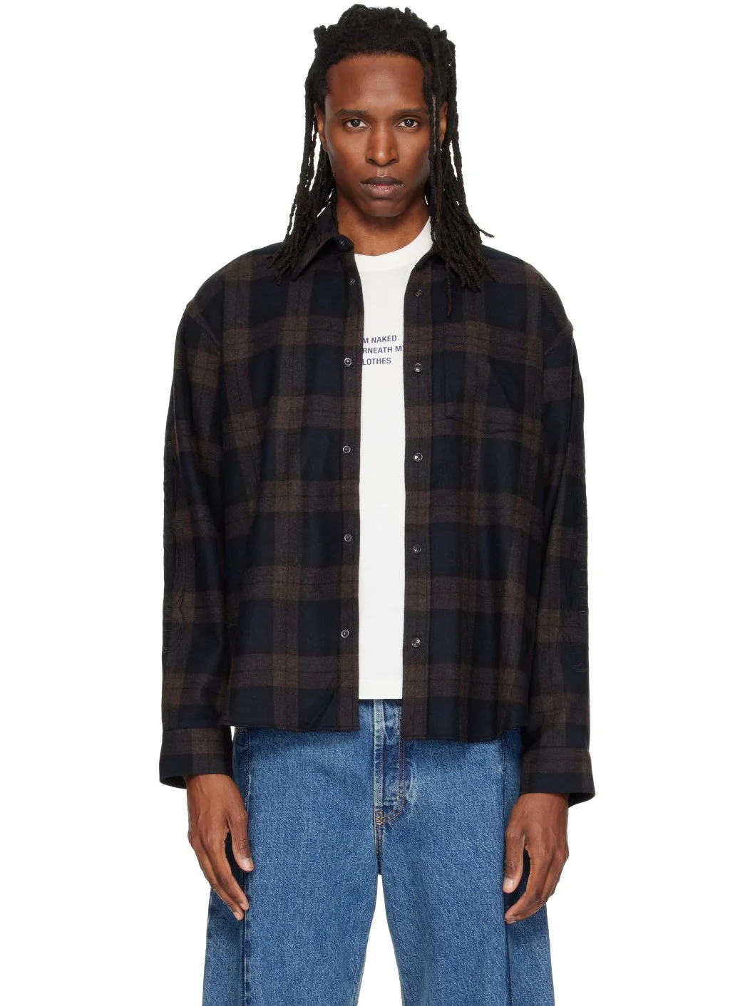 Black Embroidered Metal Logo Shirt - 1