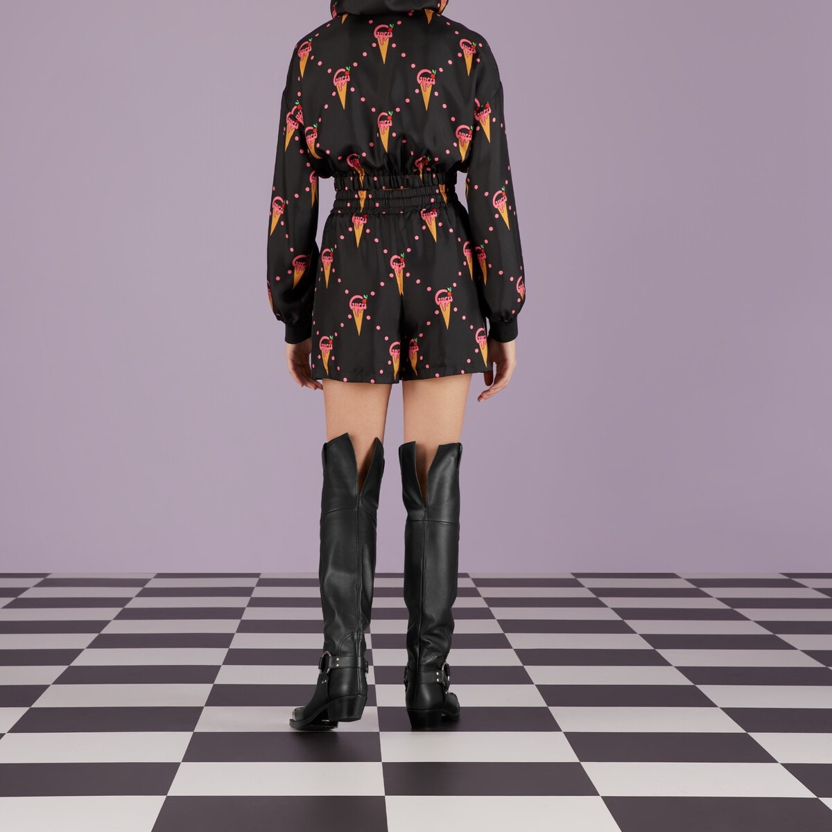 Silk short with Gucci ice cream print - 6