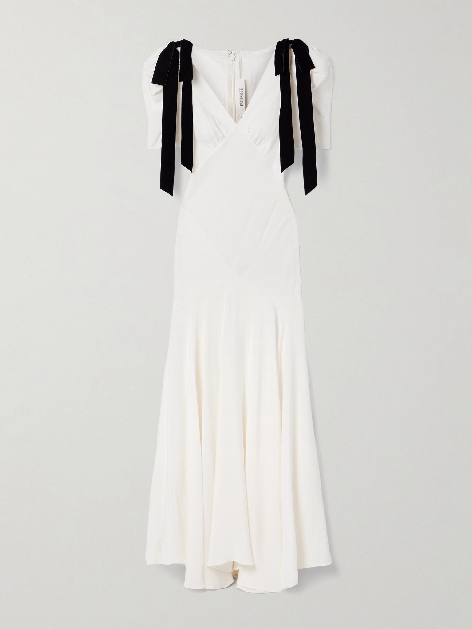 Velvet bow-embellished silk-crepe gown White - 1