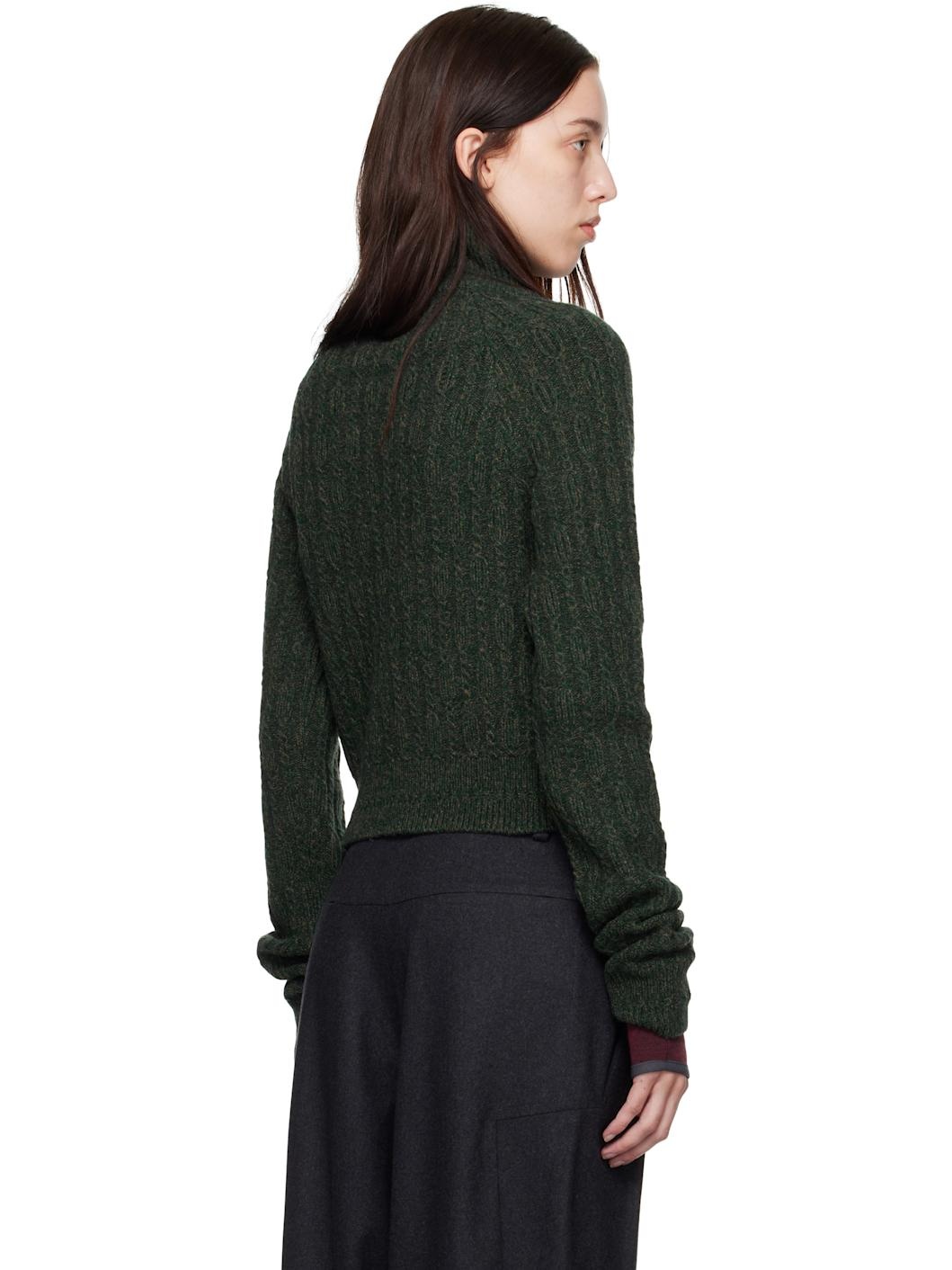 Green Cropped Knit Sweater - 3