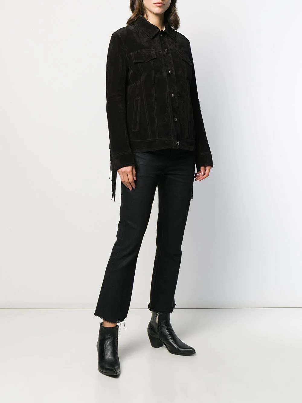 snap fastening fringed jacket - 3