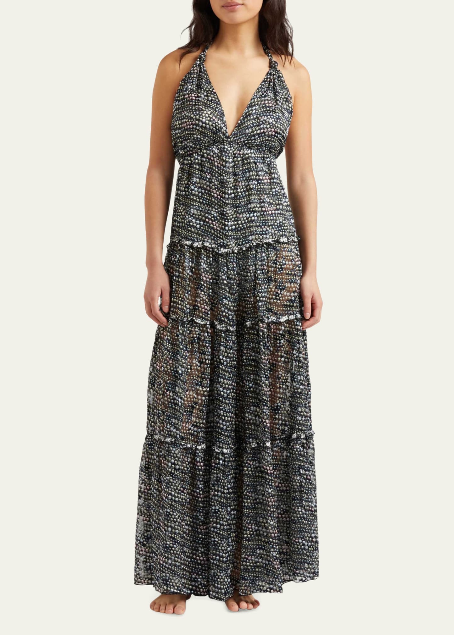 Pearl Devore Tiered Silk Maxi Dress - 2