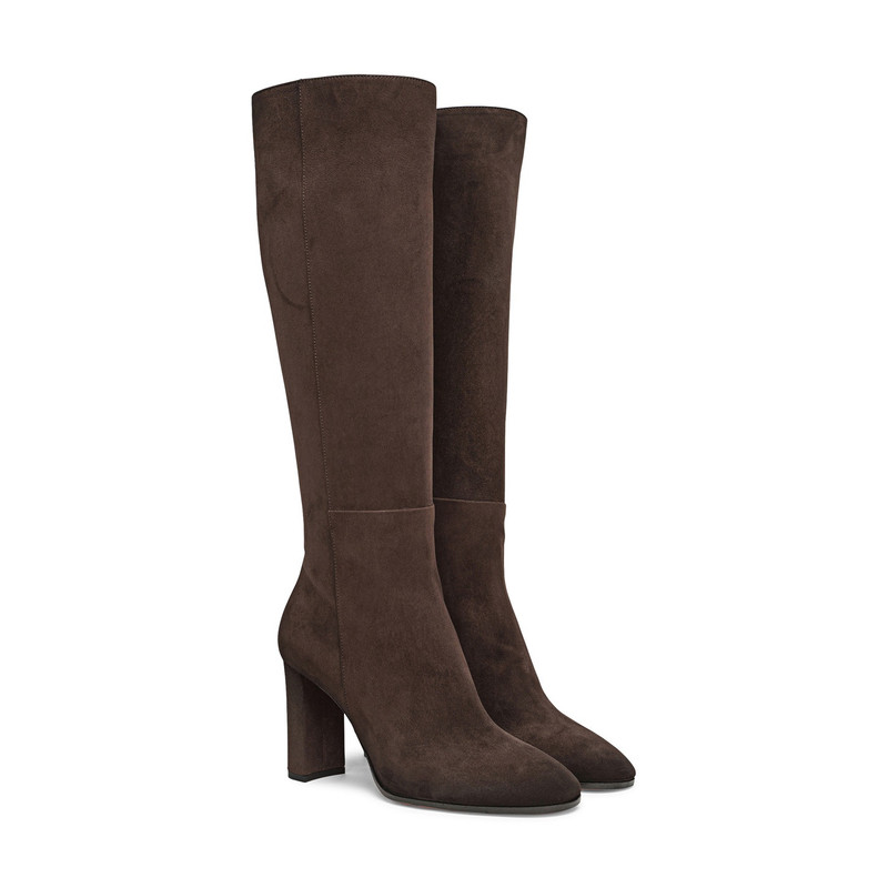 Santoni Women's dark brown suede high-heel boot outlook
