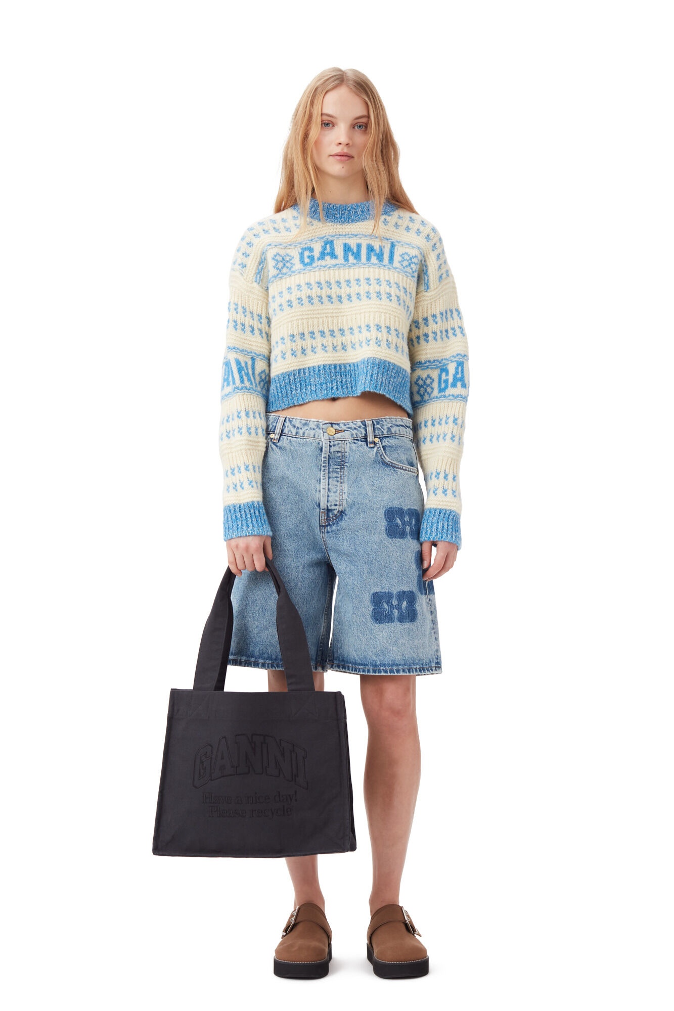 BLUE LAMBSWOOL CROPPED O-NECK PULLOVER - 4