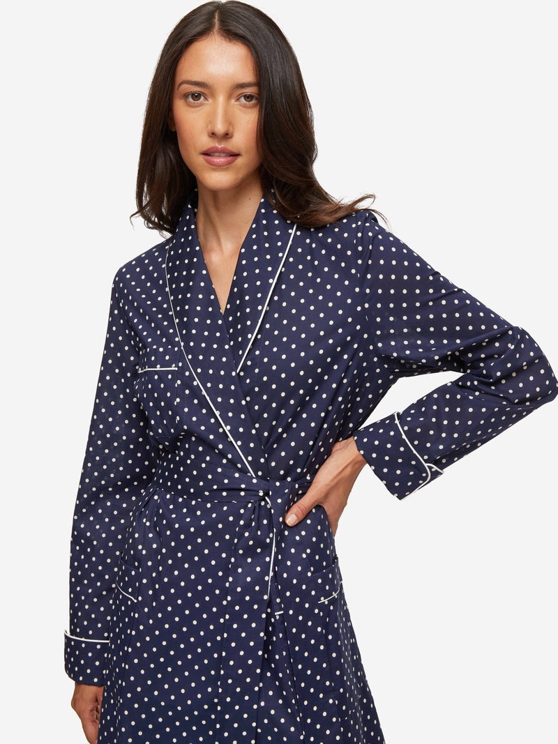 Women's Long Dressing Gown Plaza 60 Cotton Batiste Navy - 2