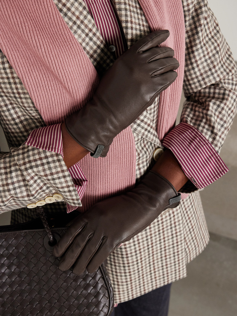 Brunello Cucinelli Bead-embellished Leather Gloves outlook