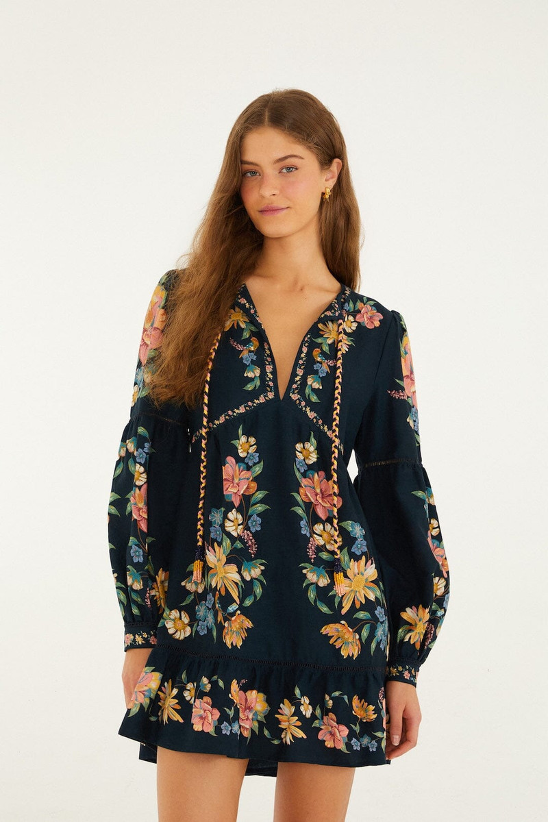 Dark Blue Maira Floral Lenzing Ecovero Euroflax Mini Dress 1