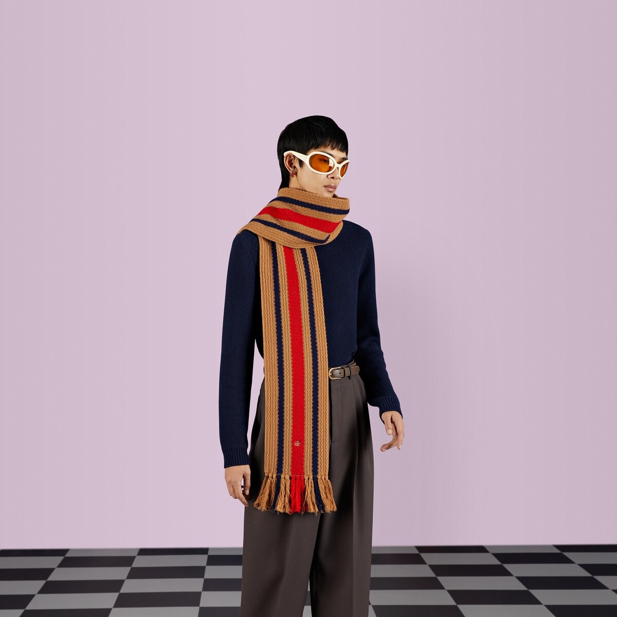 Striped knit wool scarf - 3