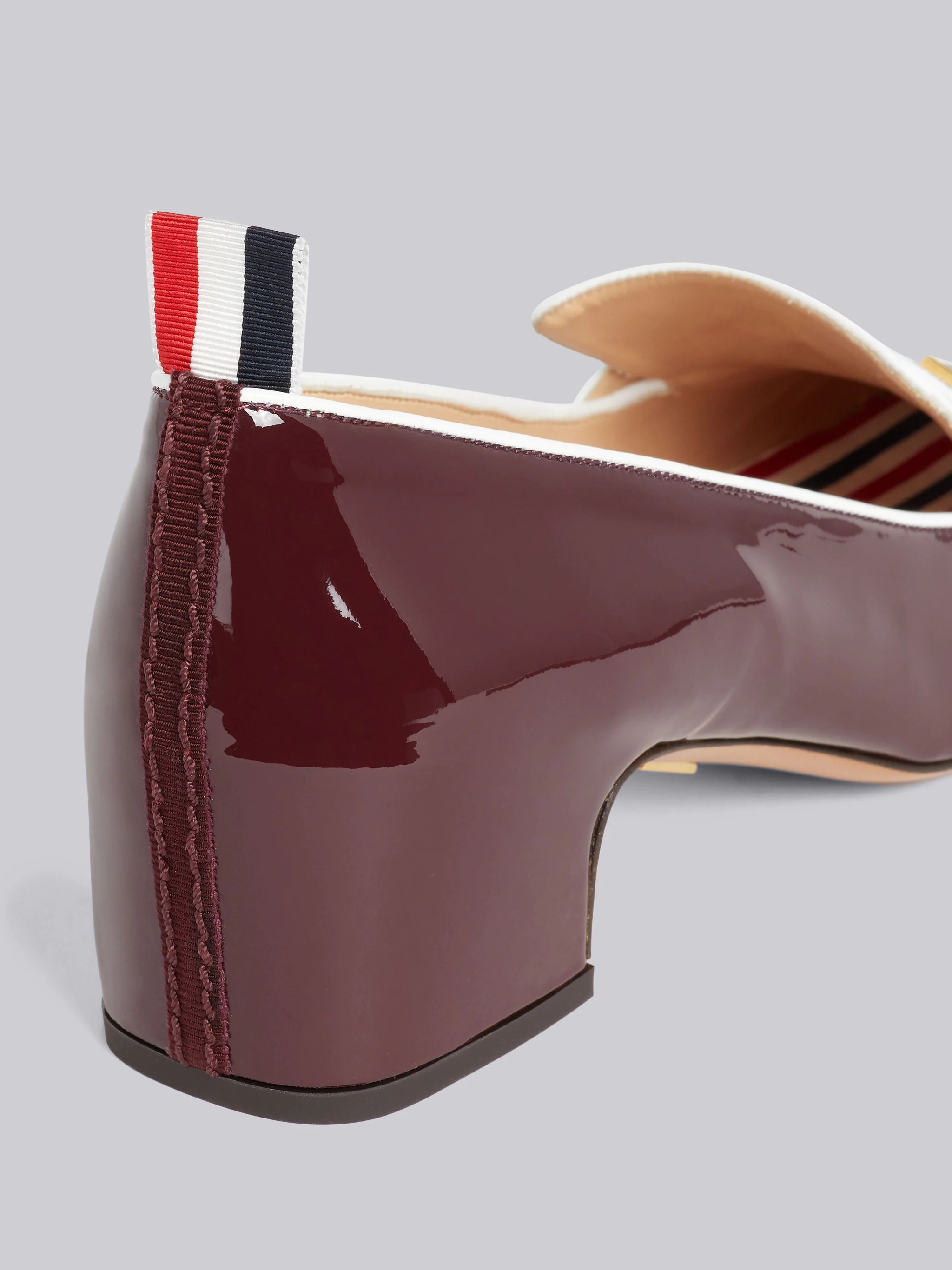 Burgundy Soft Patent Leather Stripe Enamel Strap 40mm Block Heel Loafer - 2