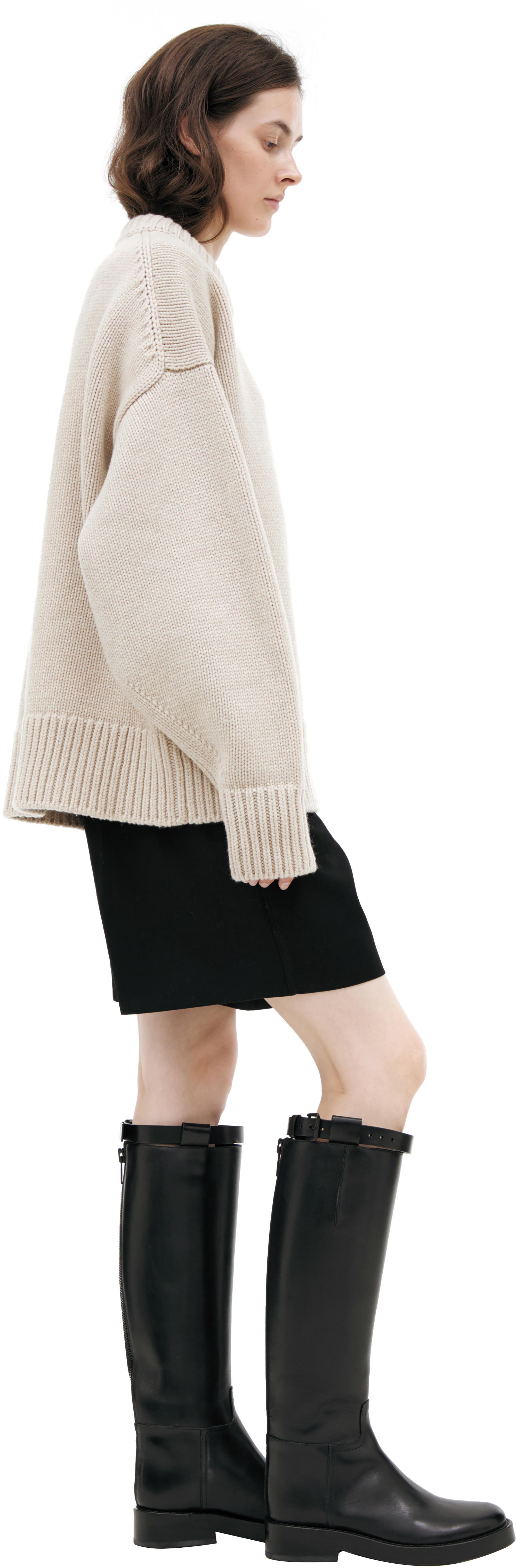 BEIGE SWEATER WITH LARGE KNIT PATTERN - 2
