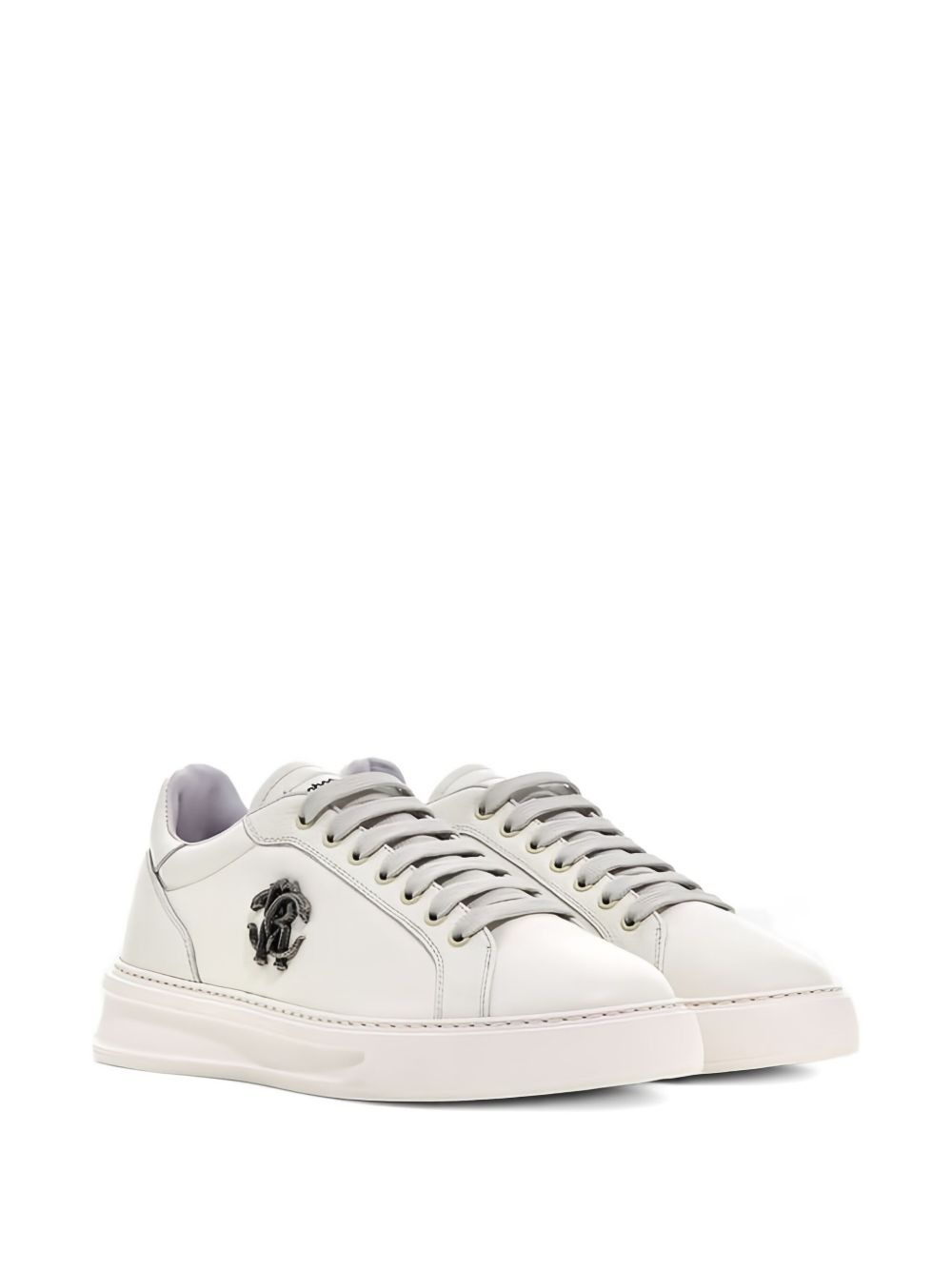 logo-plaque leather sneakers - 2