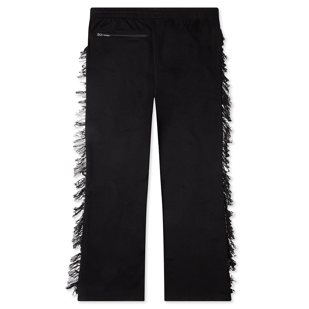 RAYON JERSEY FRINGE BOOT-CUT TRACK PANT - BLACK - 2