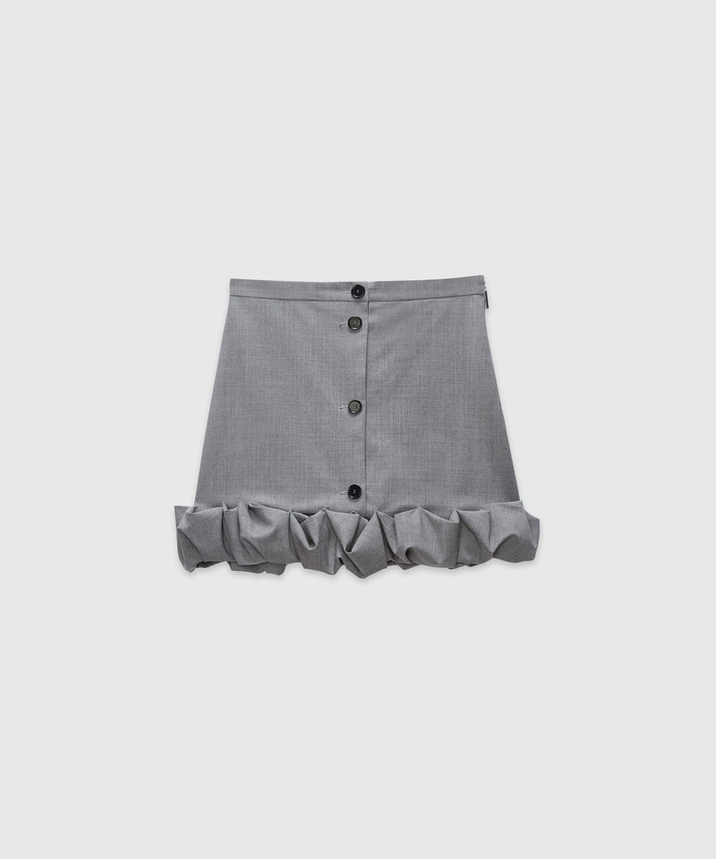 Grey melange wool miniskirt with ruffles - 1