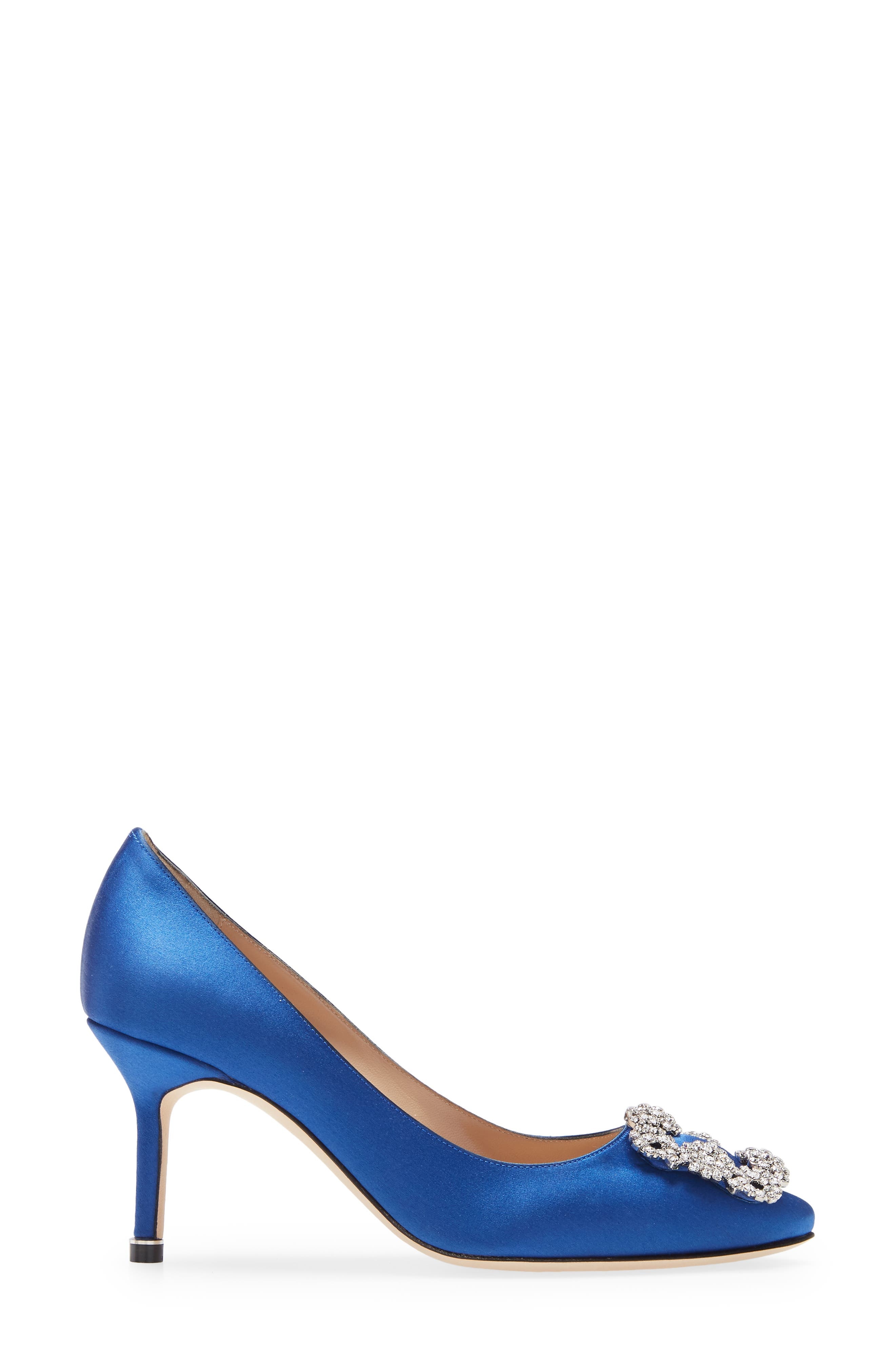 Manolo Blahnik Hangisi 70mm Crystal Buckle Pump in Blue Satin Clear/Buckle at Nordstrom - 3