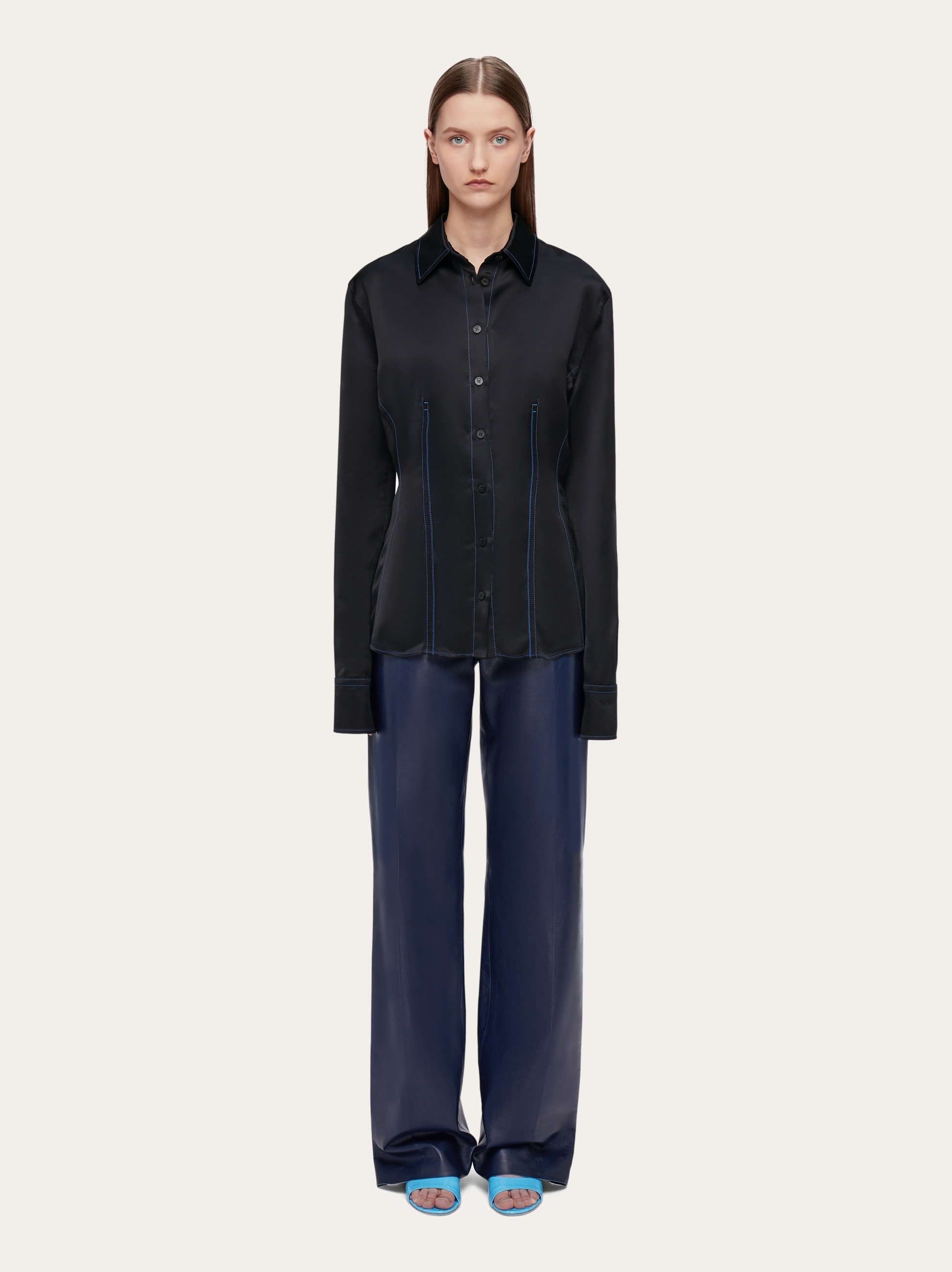 Viscose shirt with tonal darts - 6