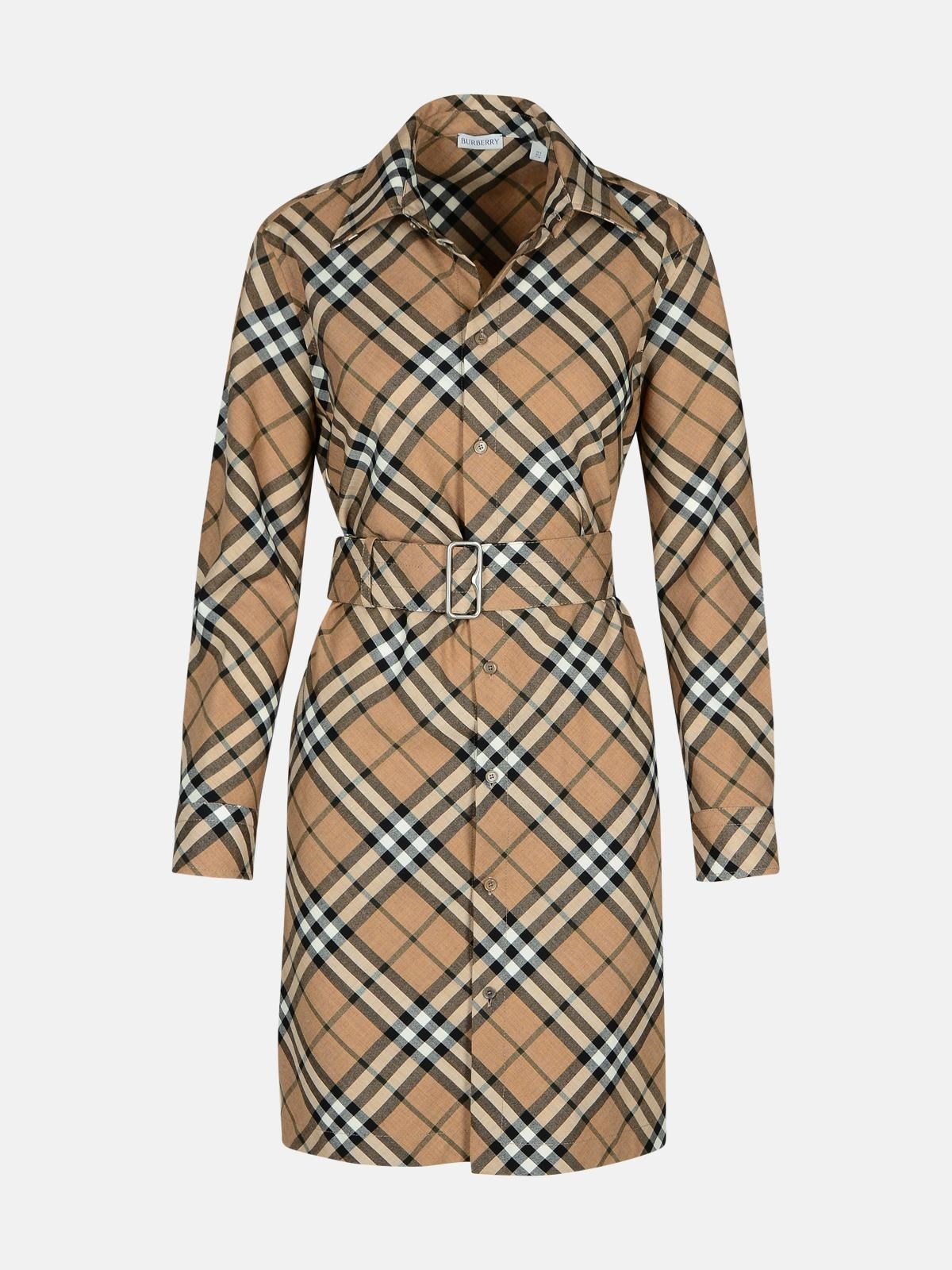 'CHECK' DRESS IN BEIGE WOOL BLEND - 1