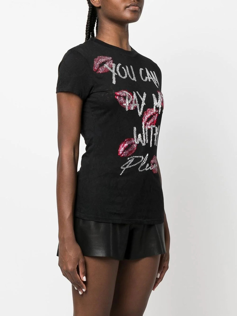 rhinestone-design cotton T-shirt 3