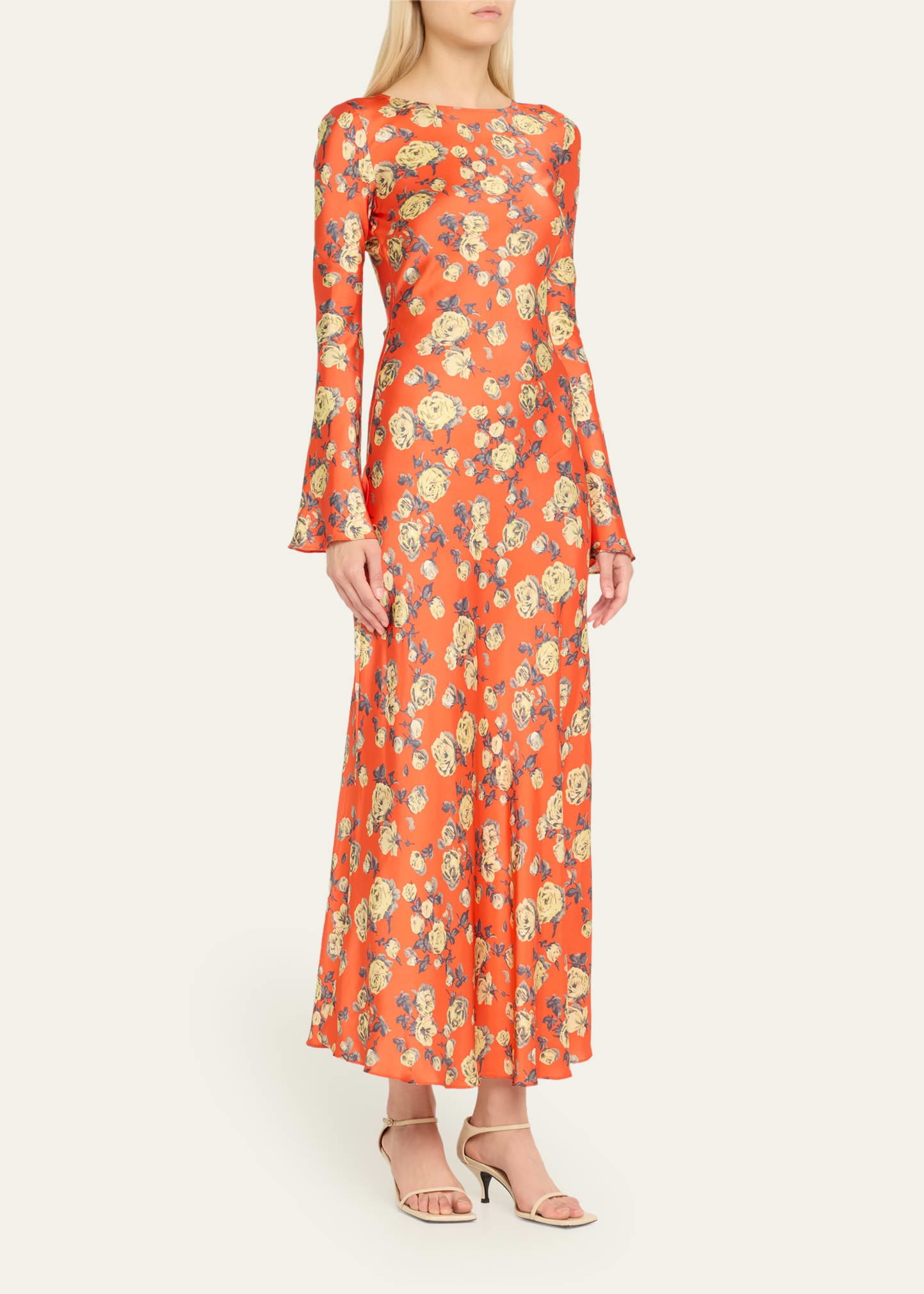 Floral Satin Maxi Dress - 4