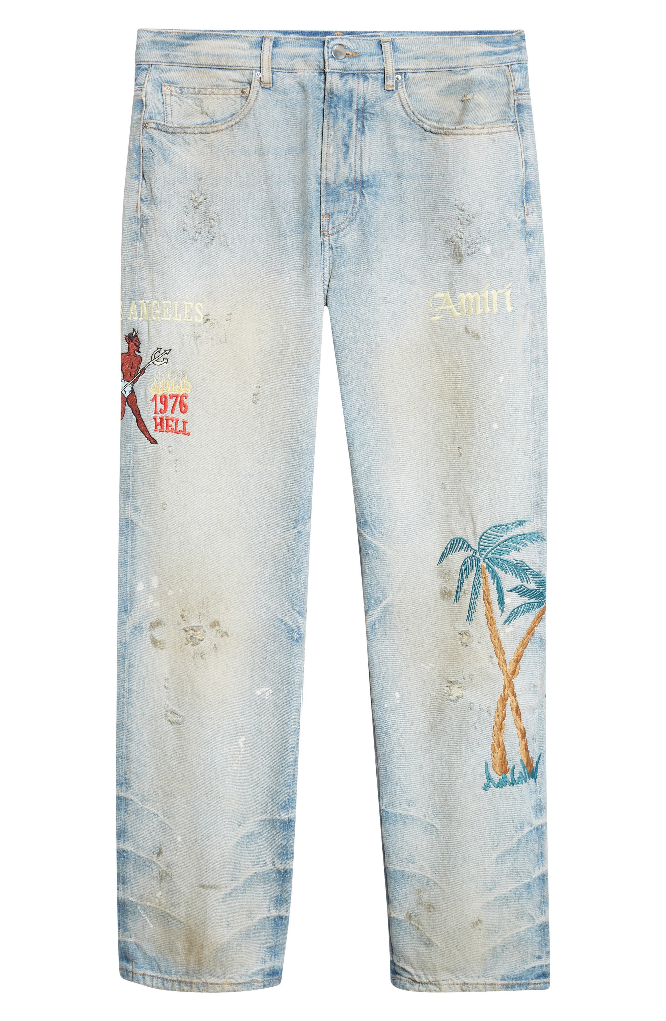 AMIRI Sinners Embroidered Distressed Jeans in Perfect Antique Indigo at Nordstrom - 6