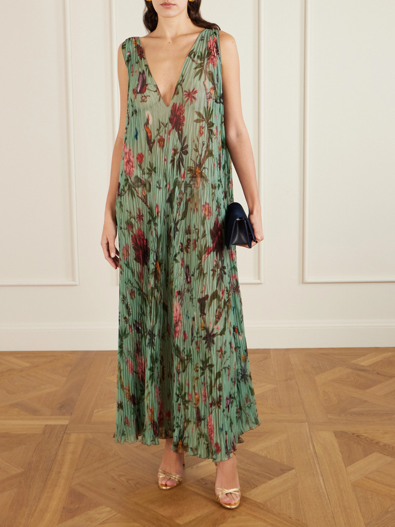 La DoubleJ Twirling Floral-print Plissé-chiffon Maxi Dress outlook