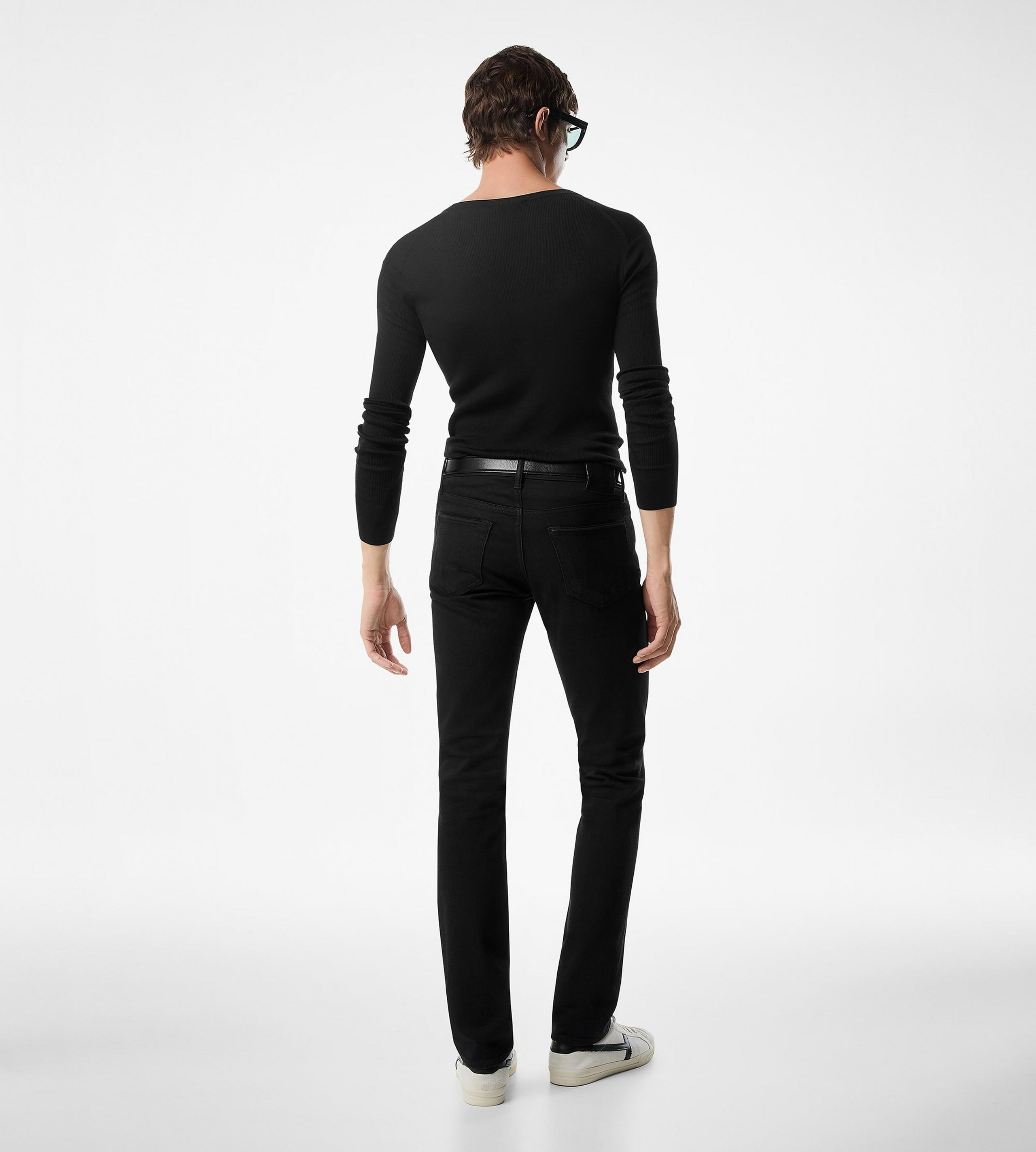 BLACK STRETCH STRAIGHT FIT DENIM - 3