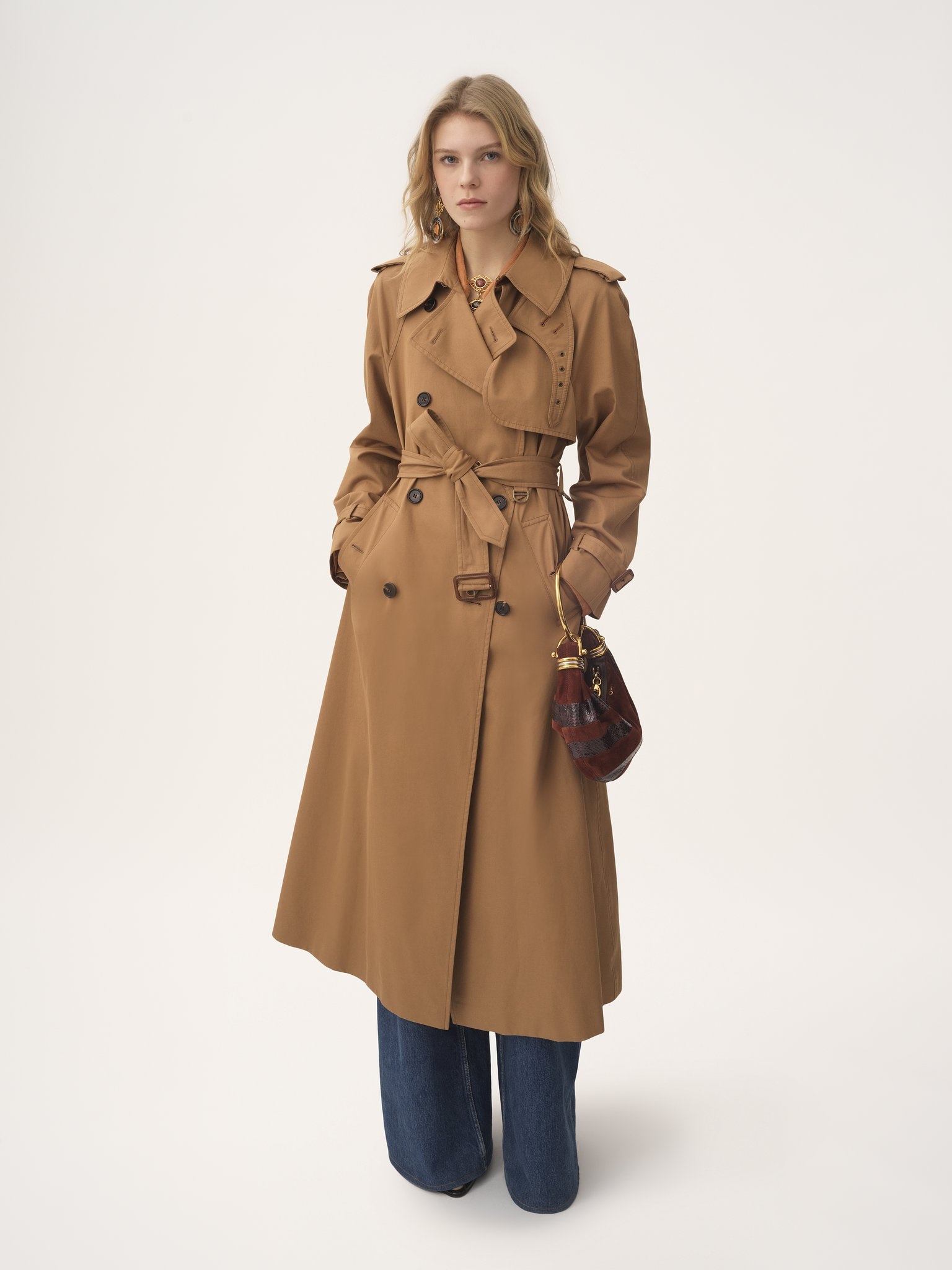 LONG TRENCH COAT IN COTTON GABARDINE - 3