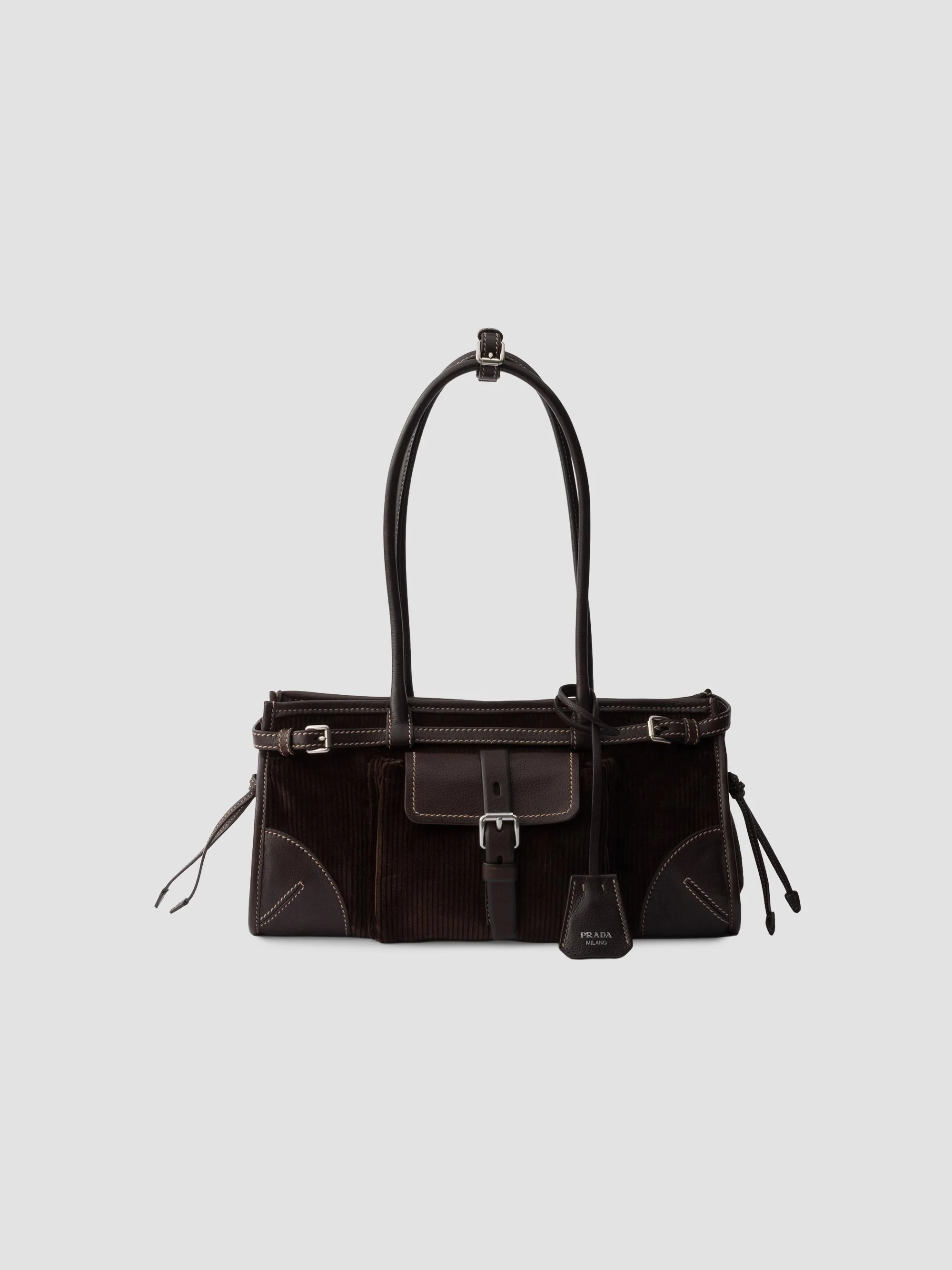 Women's Bonnie Medium Corduroy and Leather Top Handle Bag - Brown - 1