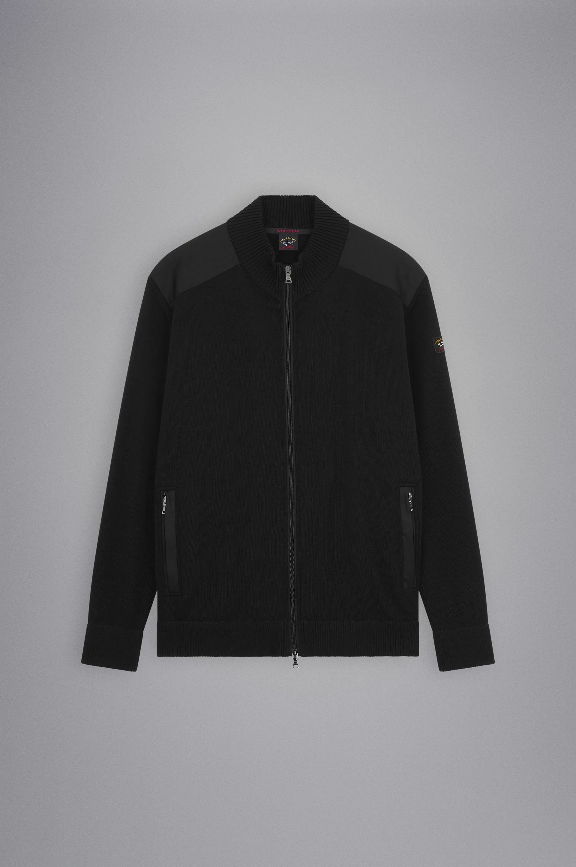 WOOL FULL ZIP SWEATER WITH ICONIC BADGE - 1