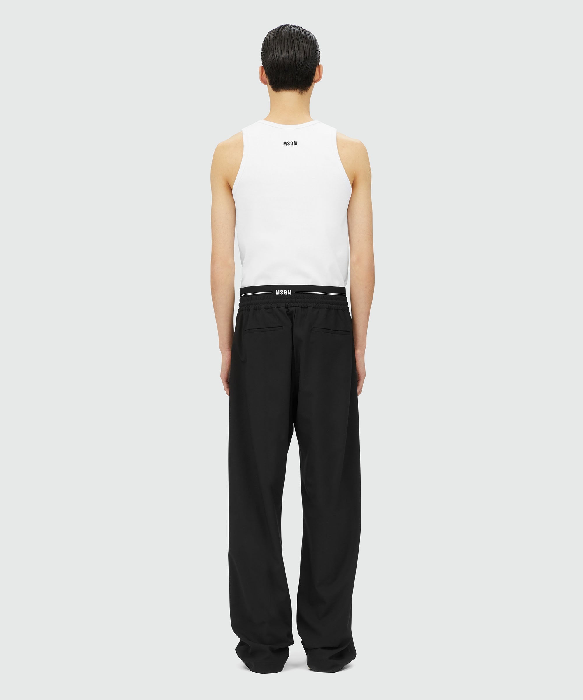 Black virgin wool pants with elastic logo - 3