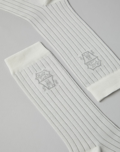Brunello Cucinelli Cotton chalk stripe effect socks with logo outlook