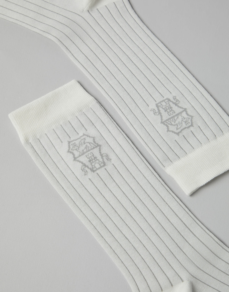 Brunello Cucinelli Cotton chalk stripe effect socks with logo outlook