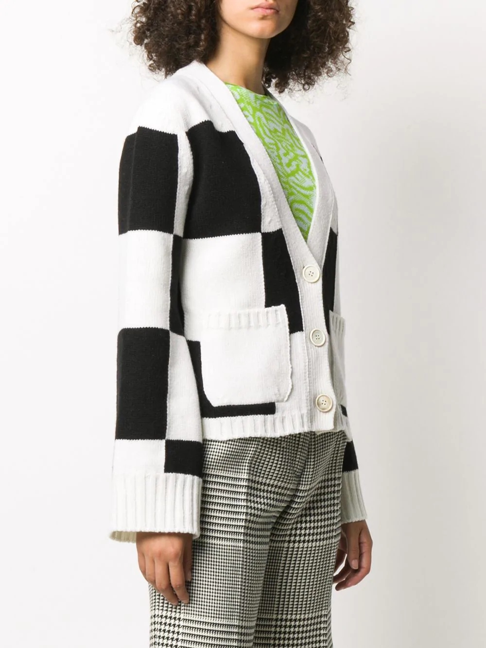 embroidered logo checked cardigan - 4