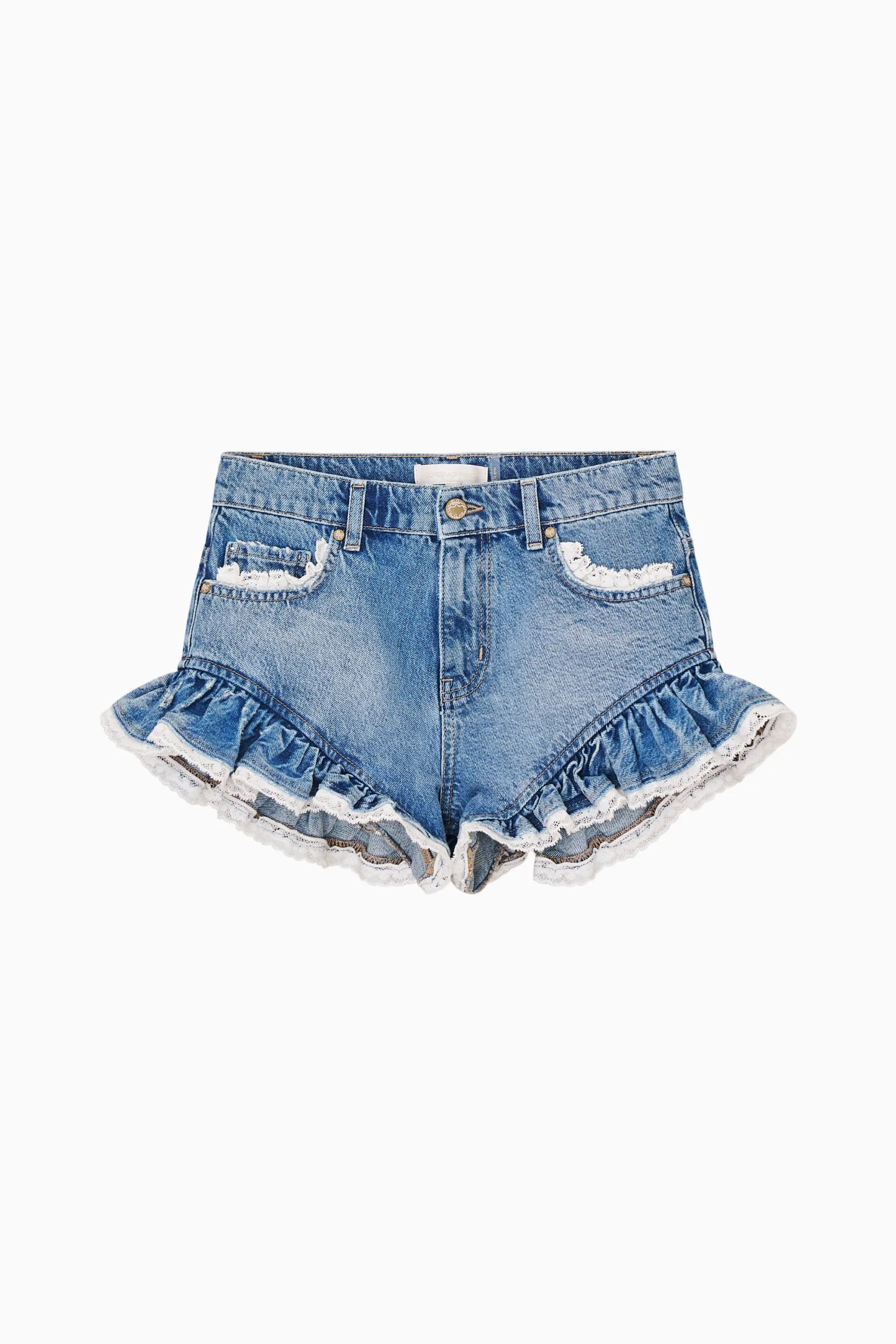 Azalure Denim Ruffle Mini Shorts - 1