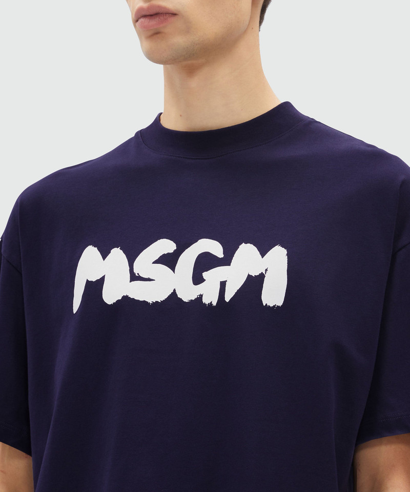 Blue jersey T-Shirt with brushed logo 5