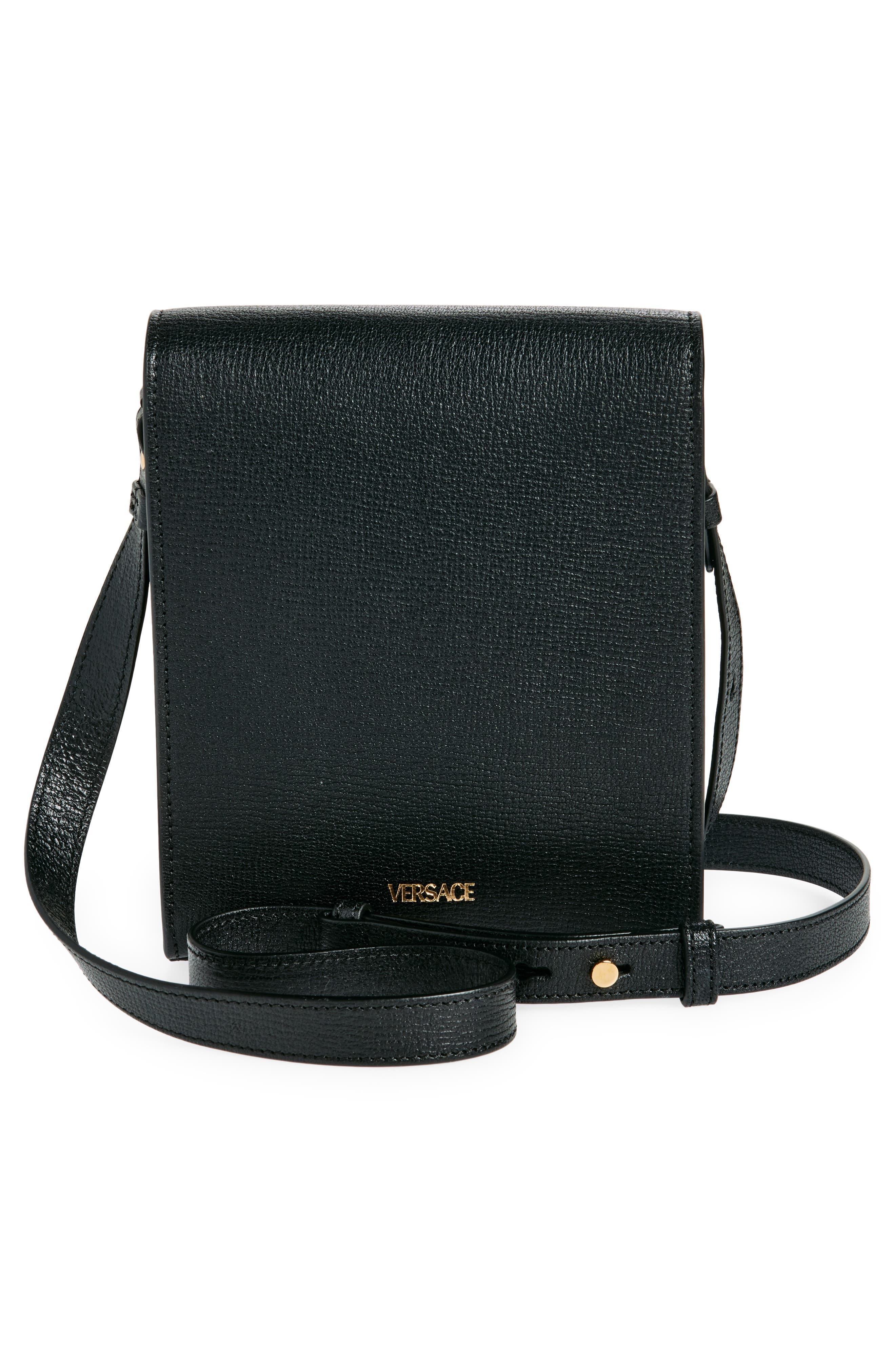 Versace Medusa '95 Leather North/South Messenger Bag in Black Versace Gold at Nordstrom - 4