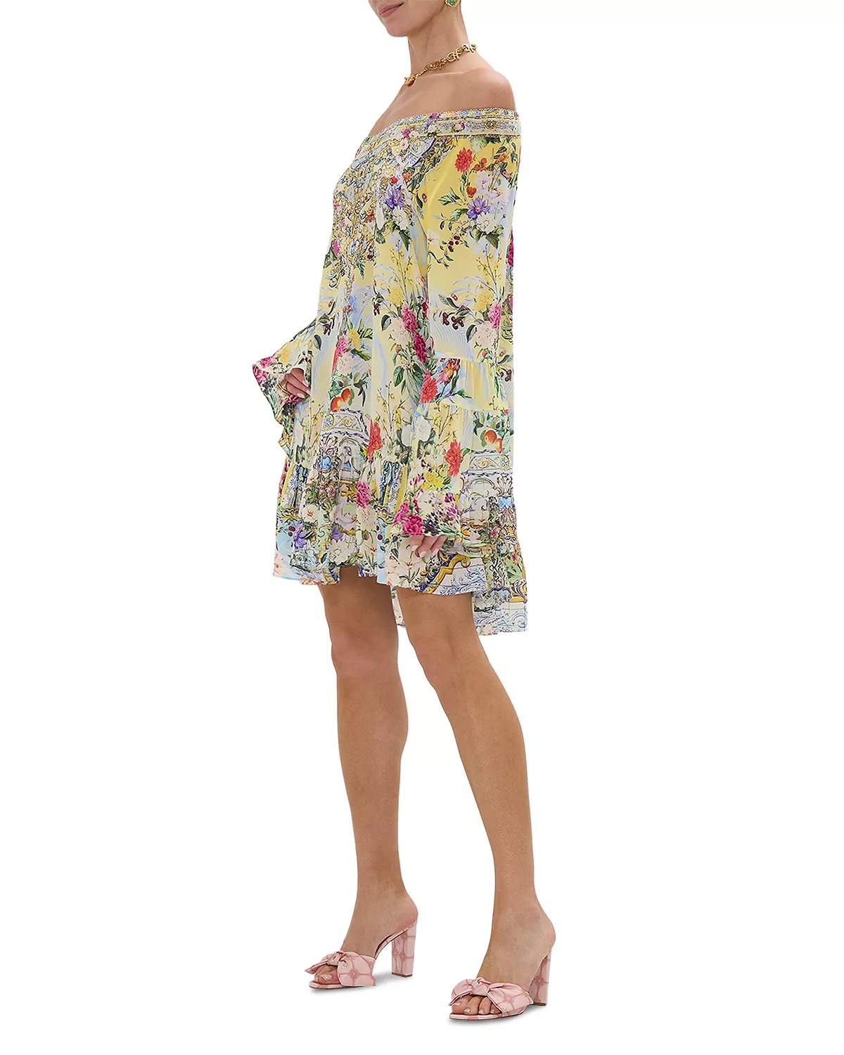 Floral Print A Line Silk Mini Dress - 3