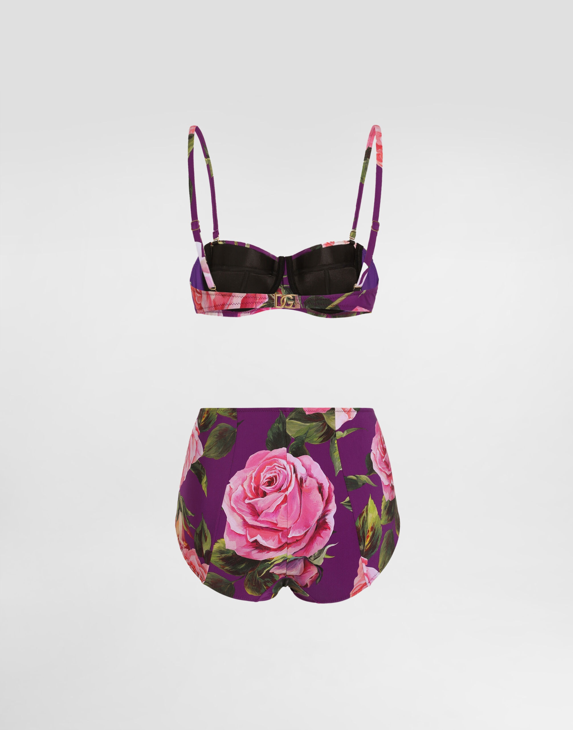 Rose-print balconette bikini top and high-waisted bottoms - 2