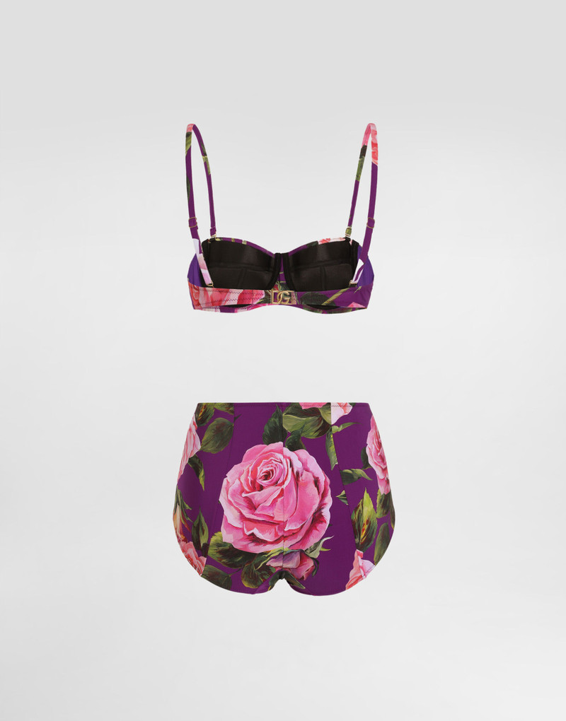 Dolce & Gabbana Rose-print balconette bikini top and high-waisted bottoms outlook