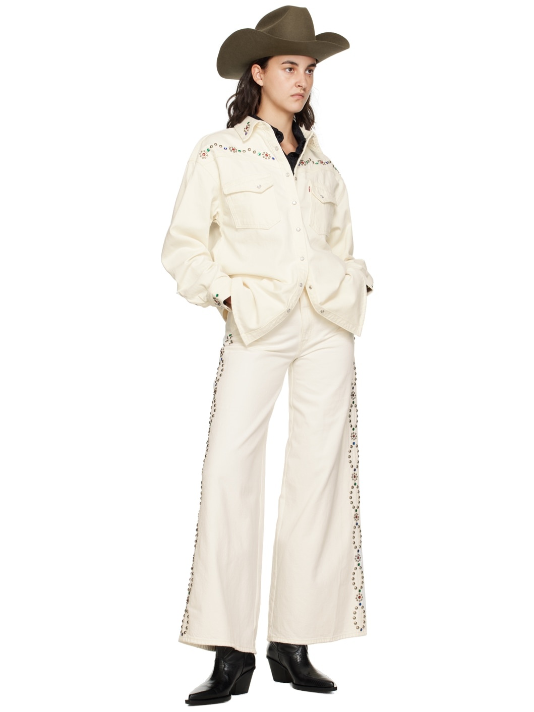 White Studded Jeans - 4