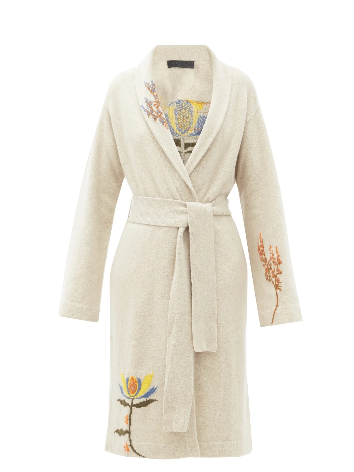 Gaynor Flora floral-jacquard cashmere robe - 1