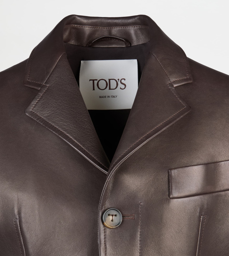 Tod's SLIM-FIT JACKET IN LEATHER - BROWN outlook