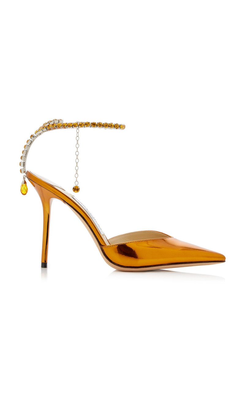 Saeda Crystal-Embellished Metallic Leather Pumps orange 1