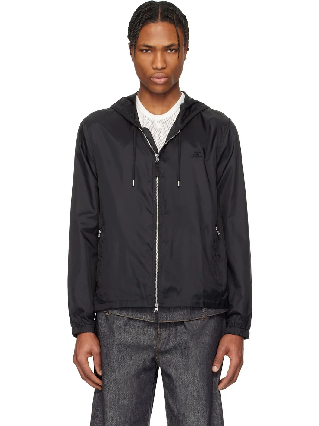 Black Hooded Windbreaker Jacket - 1