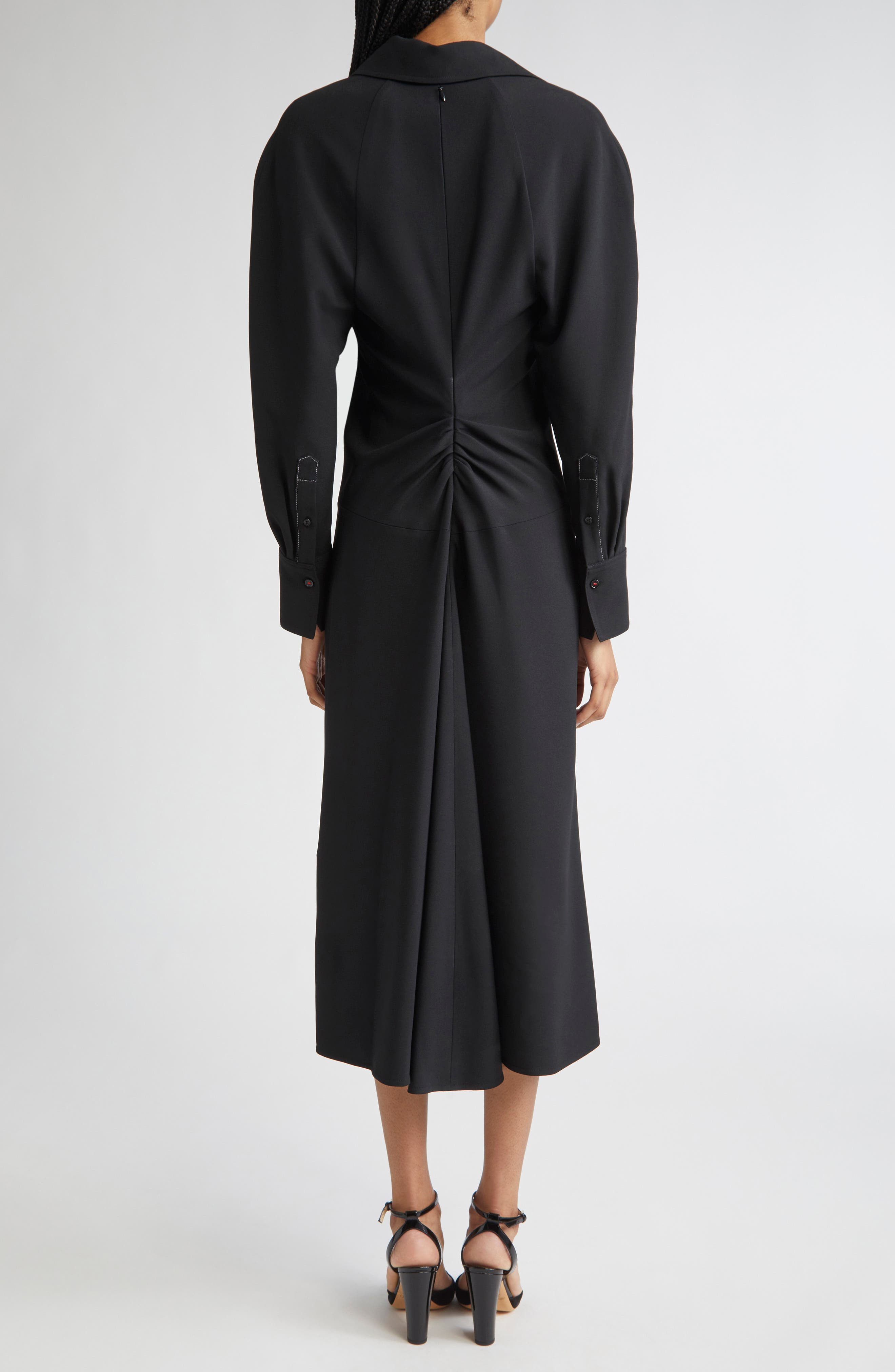 Victoria Beckham Long Sleeve Polo Midi Dress in Black at Nordstrom - 2