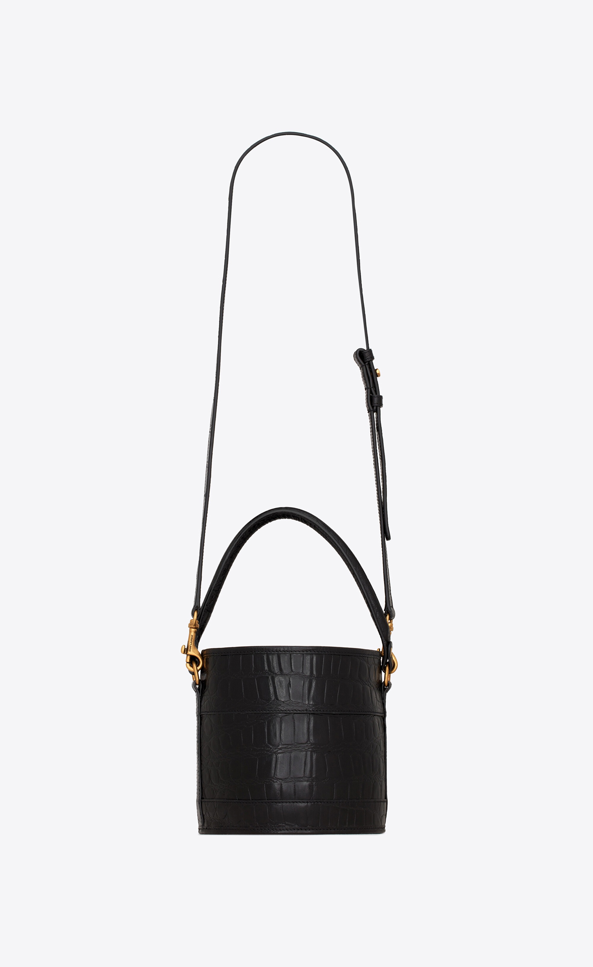 bahia small bucket bag in crocodile-embossed lacquered leather - 2