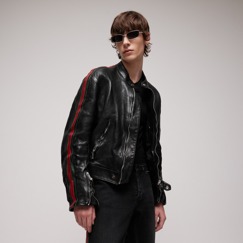 Buffalo leather biker jacket with Web - 1