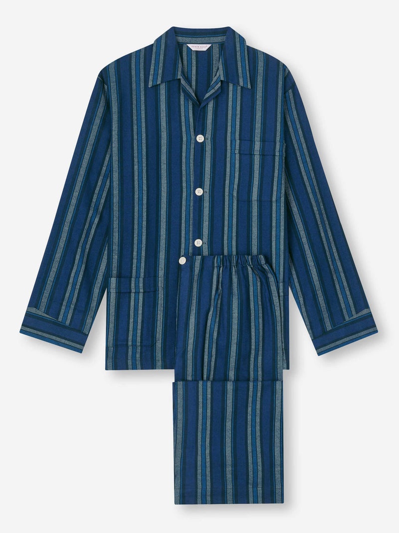 Men's Classic Fit Pajamas Kelburn 38 Brushed Cotton Blue - 1