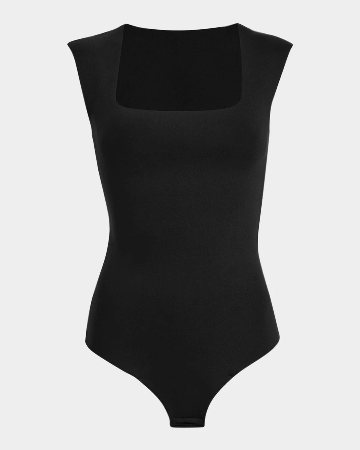 Cap-Sleeve Neoprene Thong Bodysuit - 1