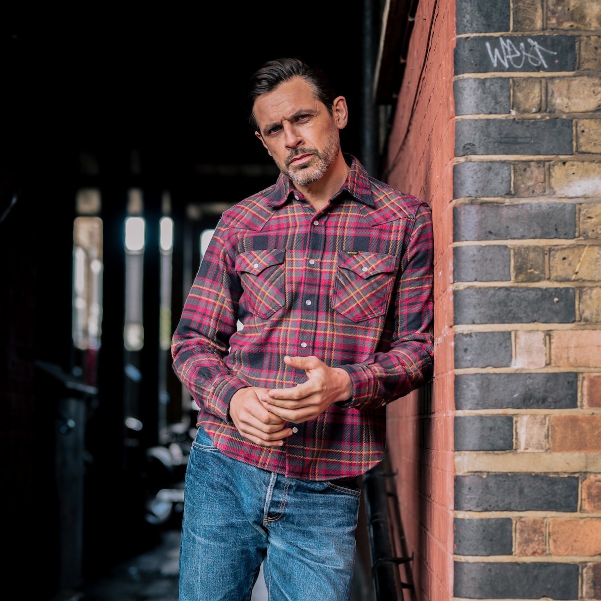 IHSH-403-GRY 11oz Ultra Heavy Flannel Line Check Western Shirt - Grey - 3