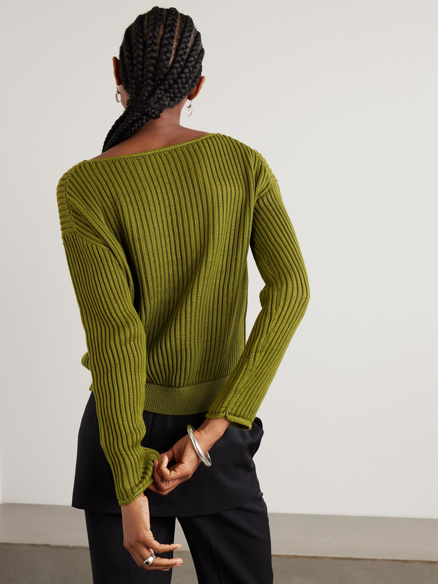 Easy ribbed Pima cotton sweater Green - 3